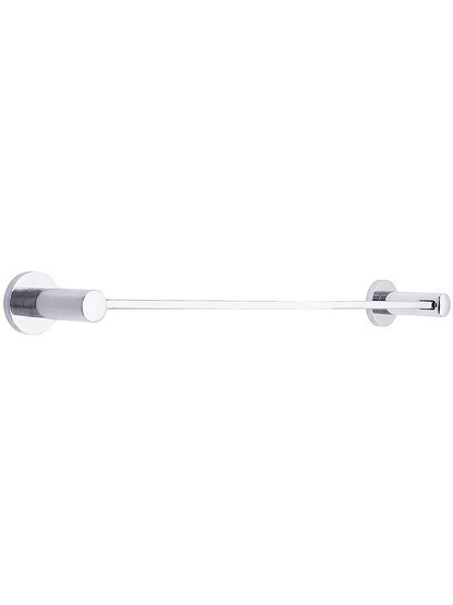 18 inch Modern Brass Towel Bar with Small Disc Rosettes in Polished Chrome.